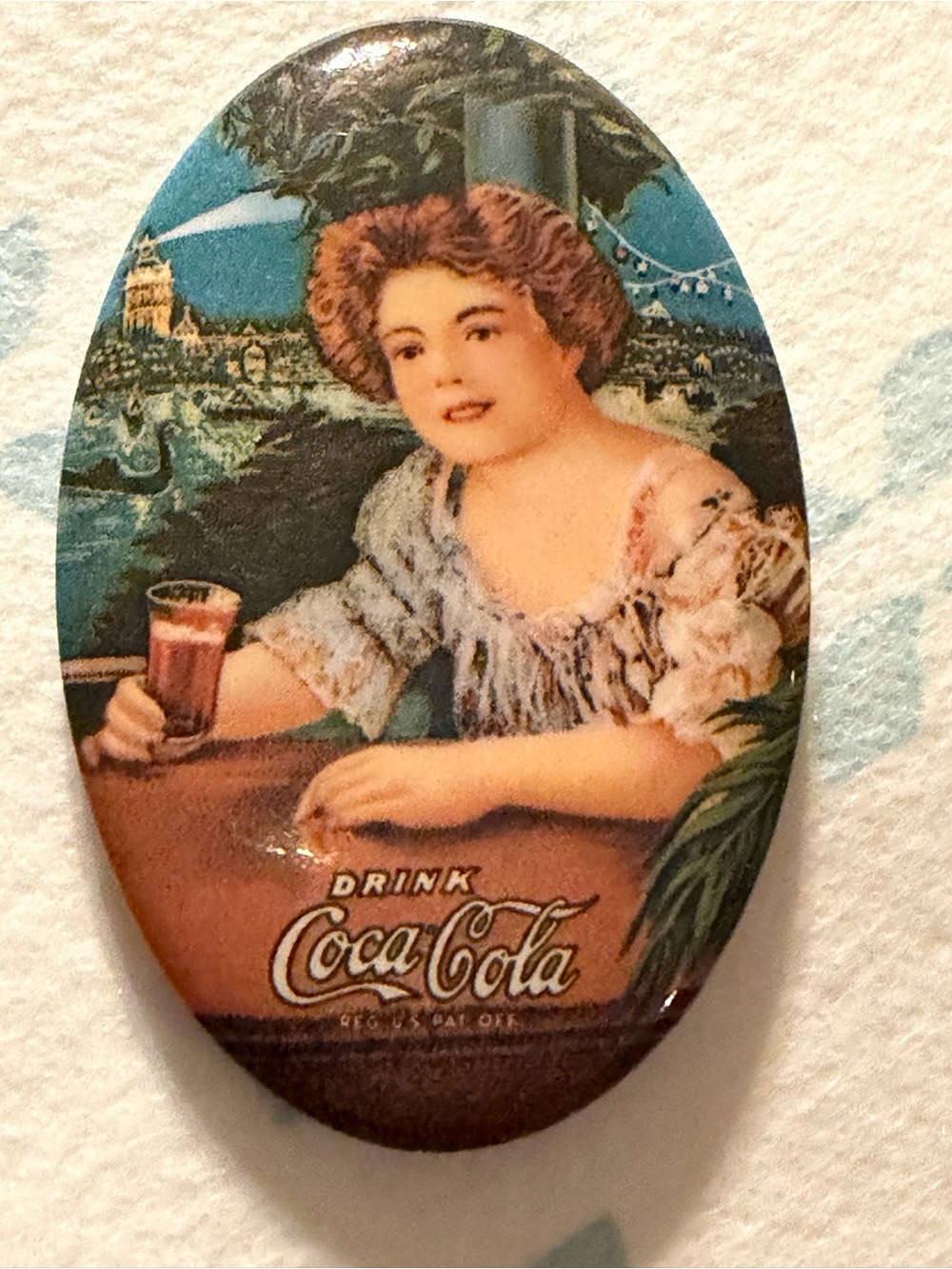 Vintage 1973 Coca-Cola Lady Oval Pocket Purse Mirror Advertising Collectible